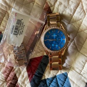 Fossil gold and blue watch